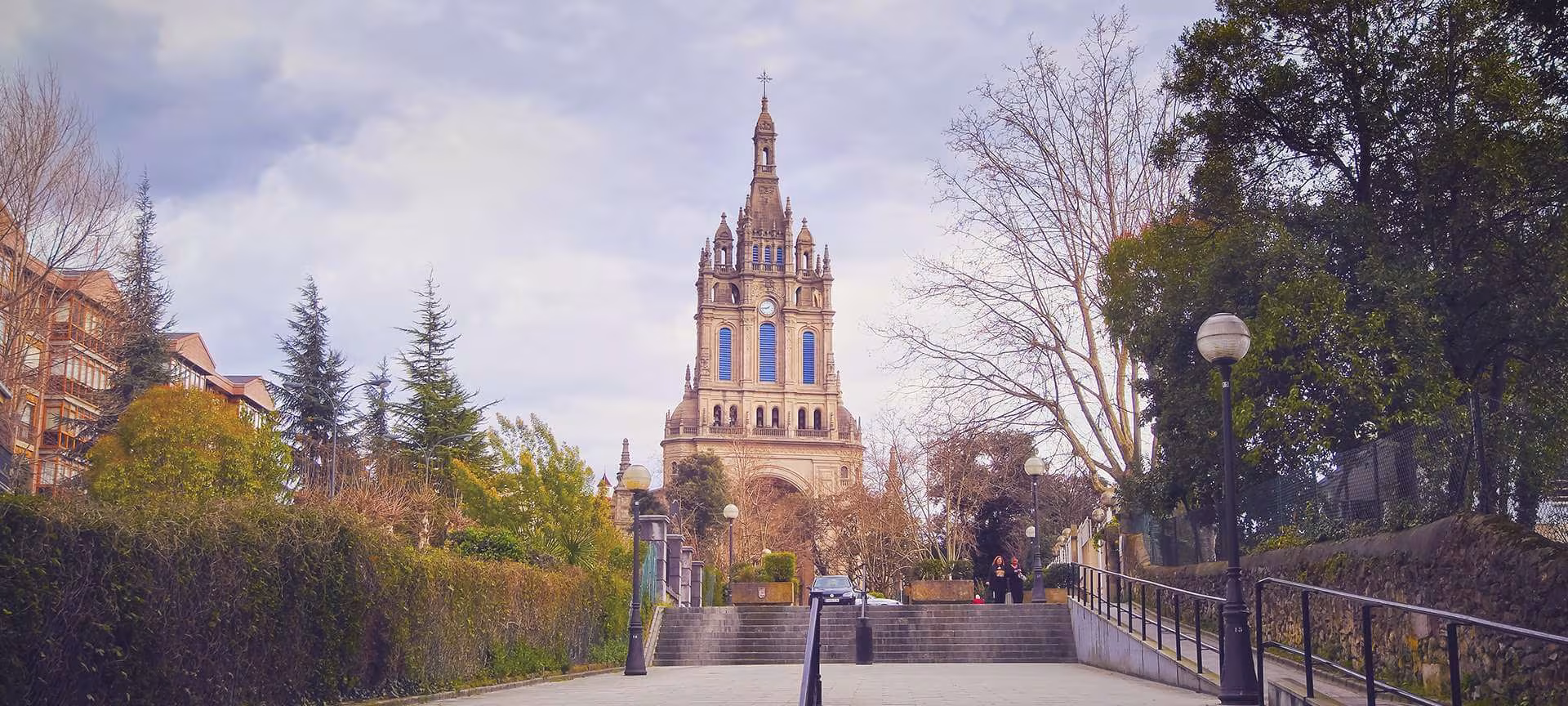 Exterior view of Begona Basilica on the hill overlooking Bilbao