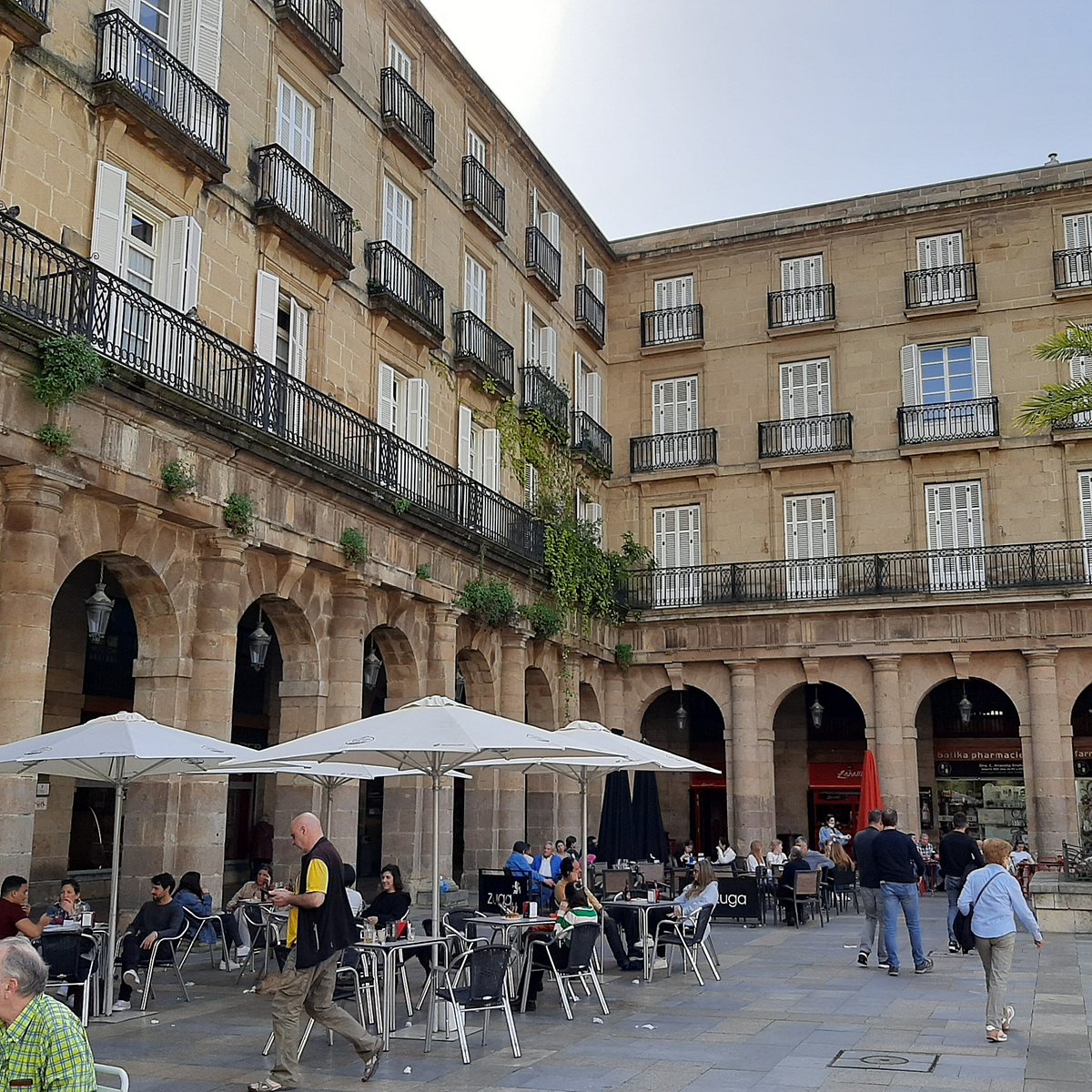 Crowded Plaza Berria with pintxo bars in Bilbao’s old town