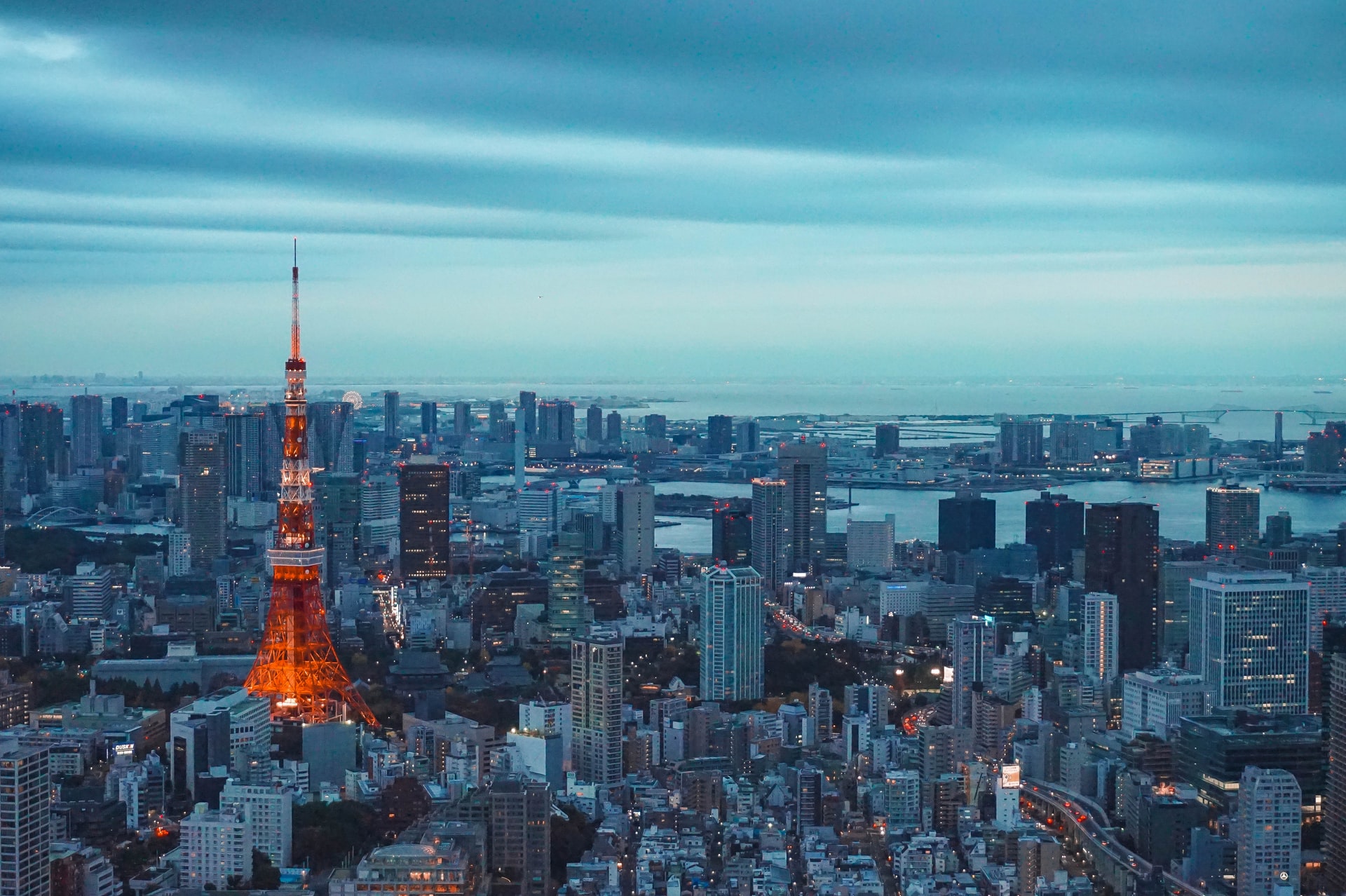 Tokyo city skyline with modern buildings and lights, Japan